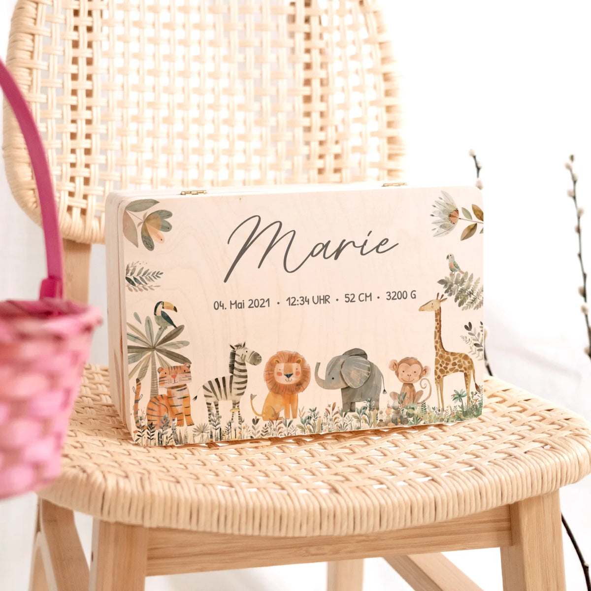 Personalisierte Erinnerungsbox "Safari Tiere"