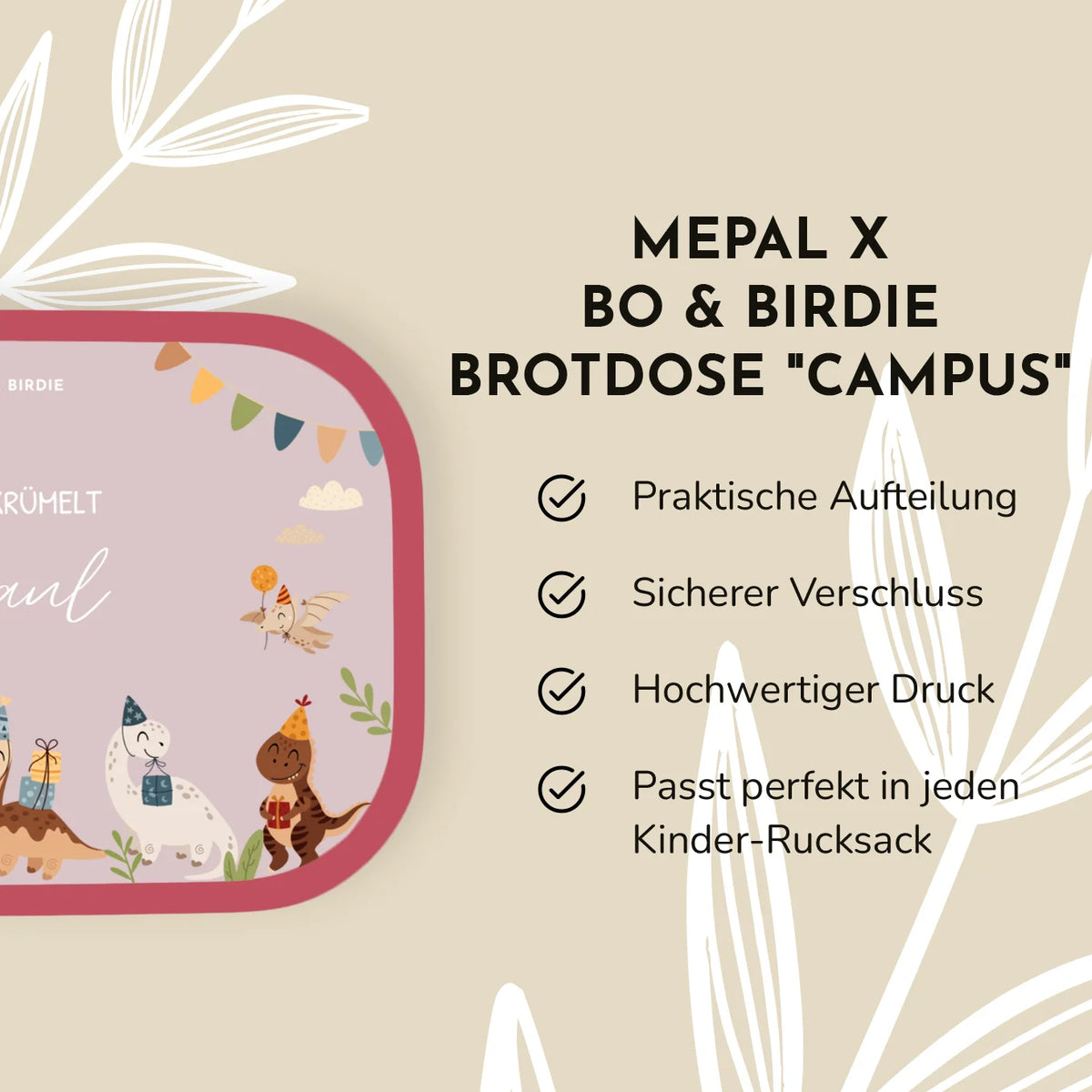 Personalisierte Mepal Brotdose "Dino Party" Bo & Birdie