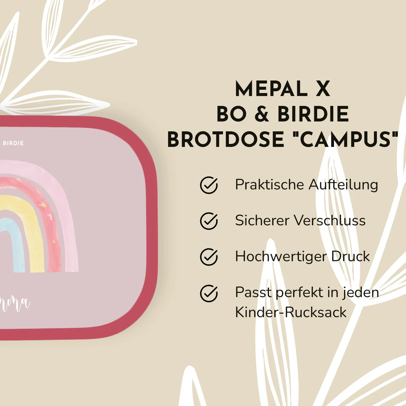 Personalisierte Mepal Brotdose "Regenbogen" Bo & Birdie