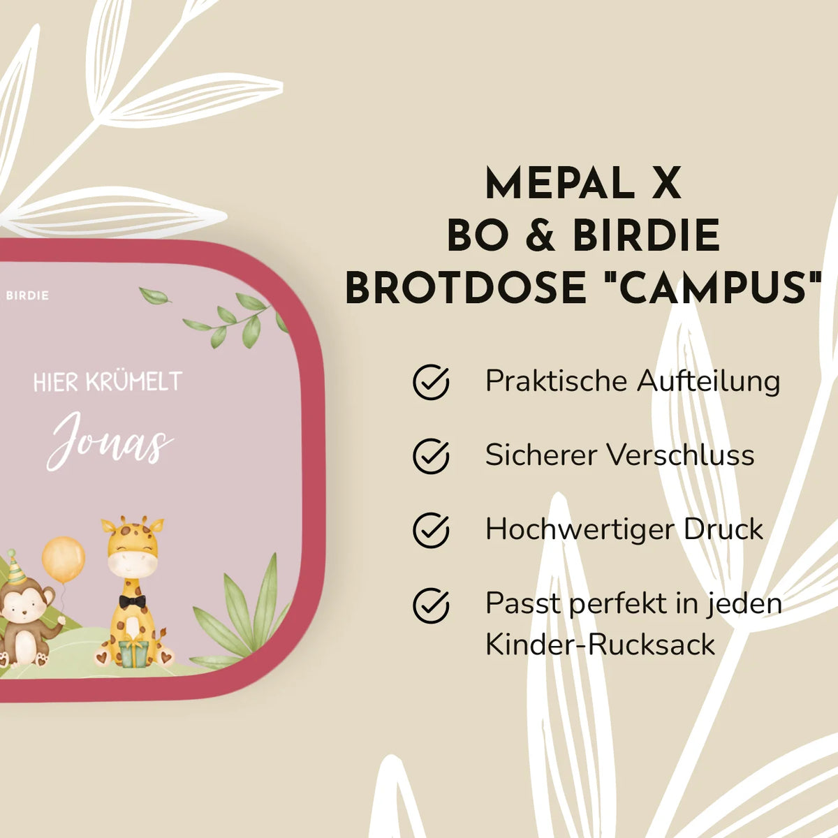 Personalisierte Mepal Brotdose "Tierparty" Bo & Birdie