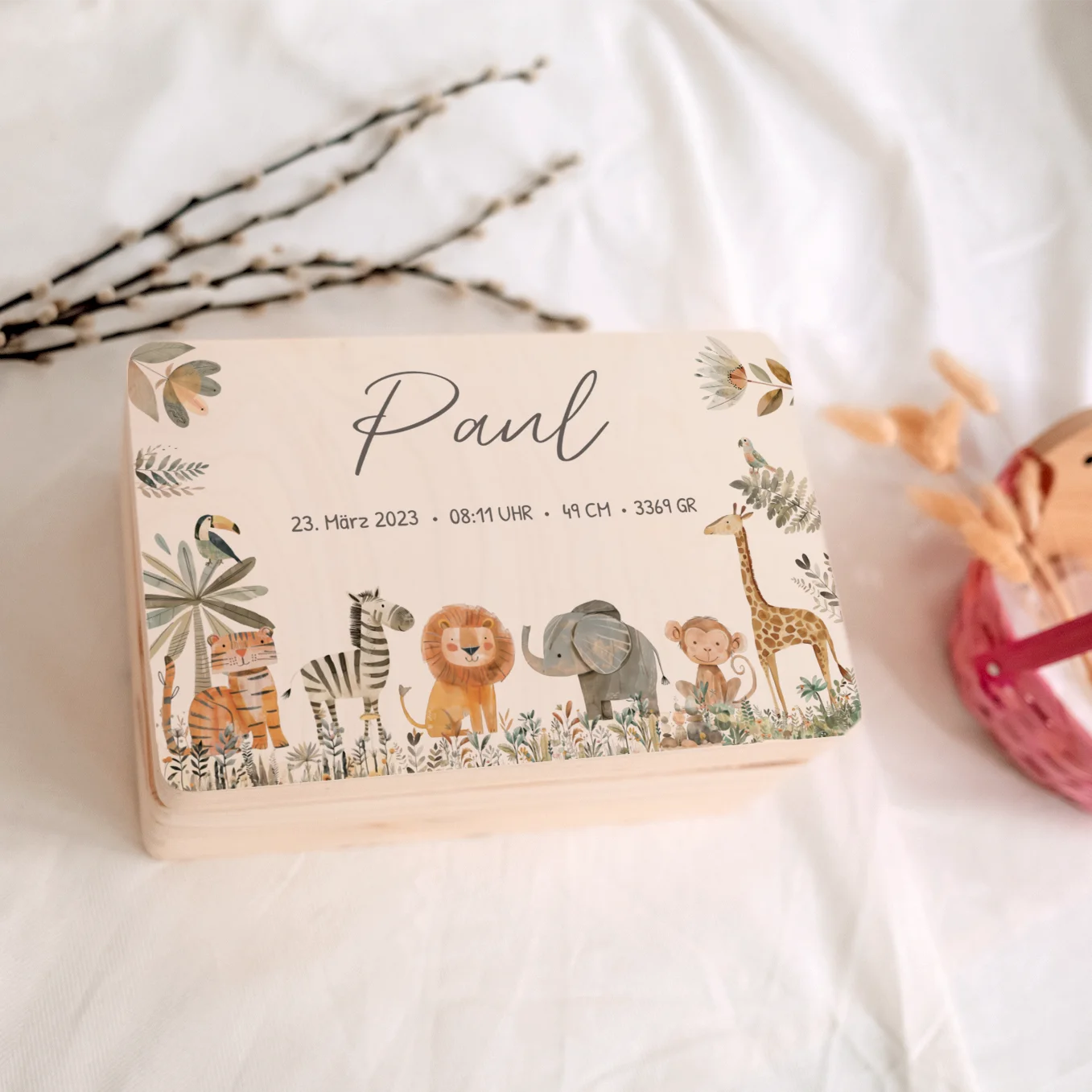 Personalisierte Erinnerungsbox "Safari Tiere"