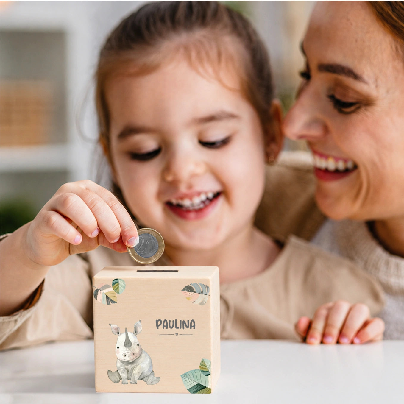 Personalisierte Holzspardose "Wunschtier"