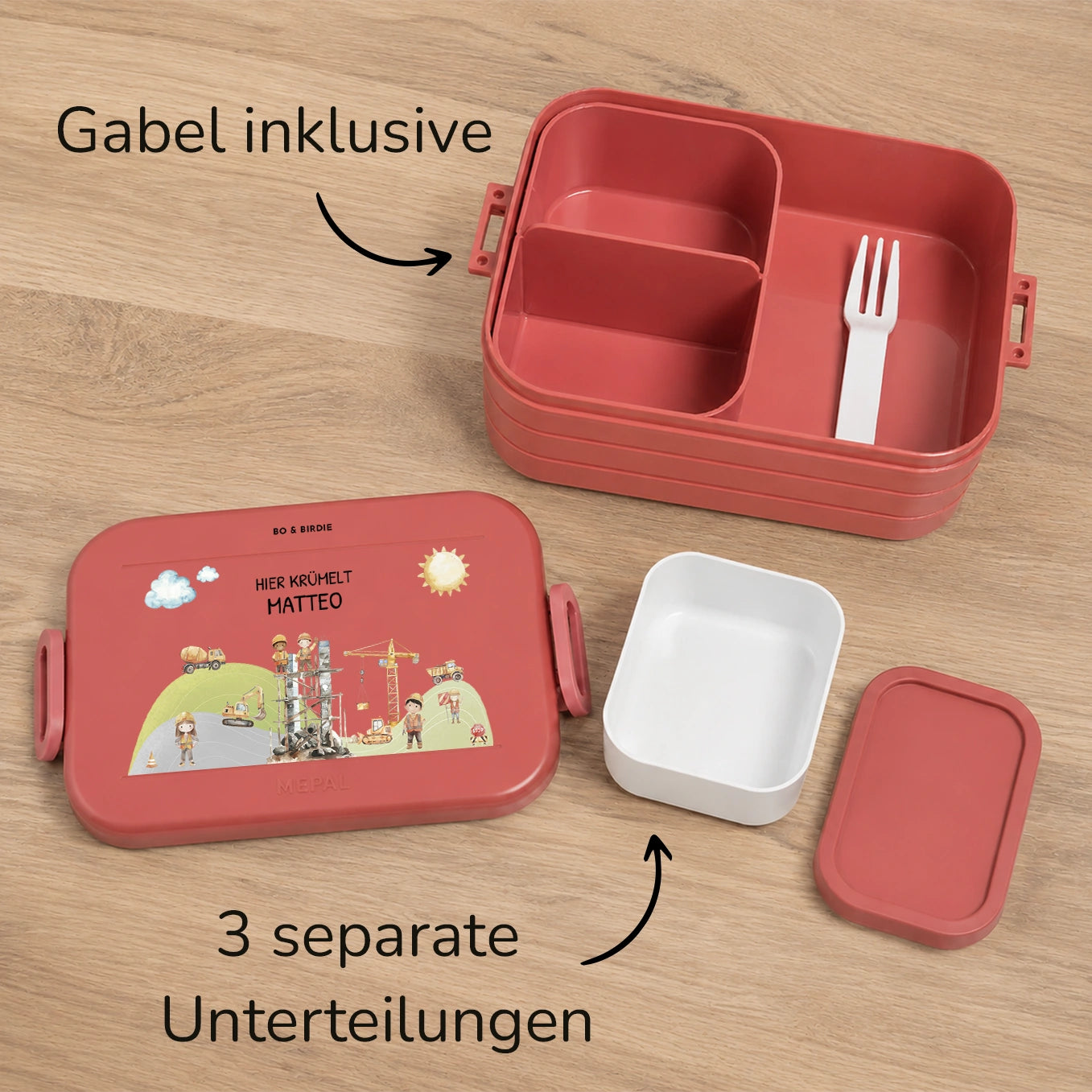 Personalisierte Mepal Bento Brotdose "Baustelle"