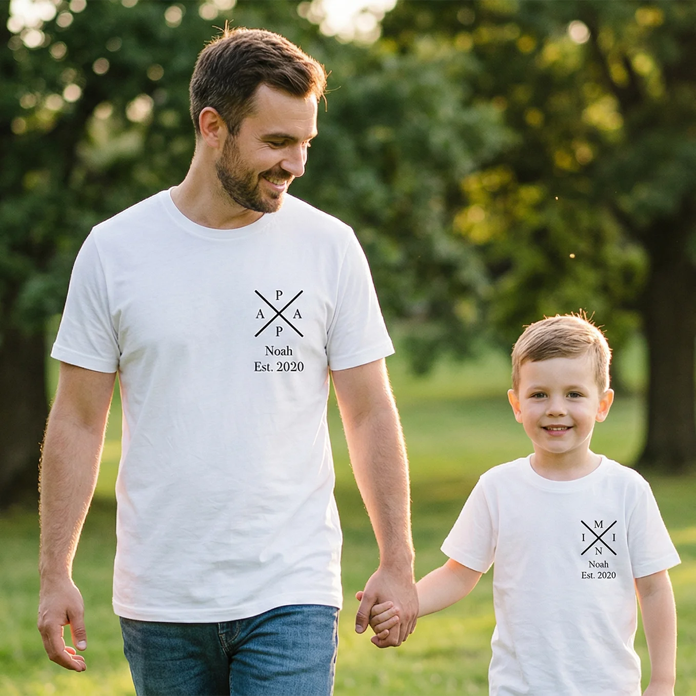 Personalisierter T-Shirt Partnerlook für Papa und Kind "Papa - Mini"