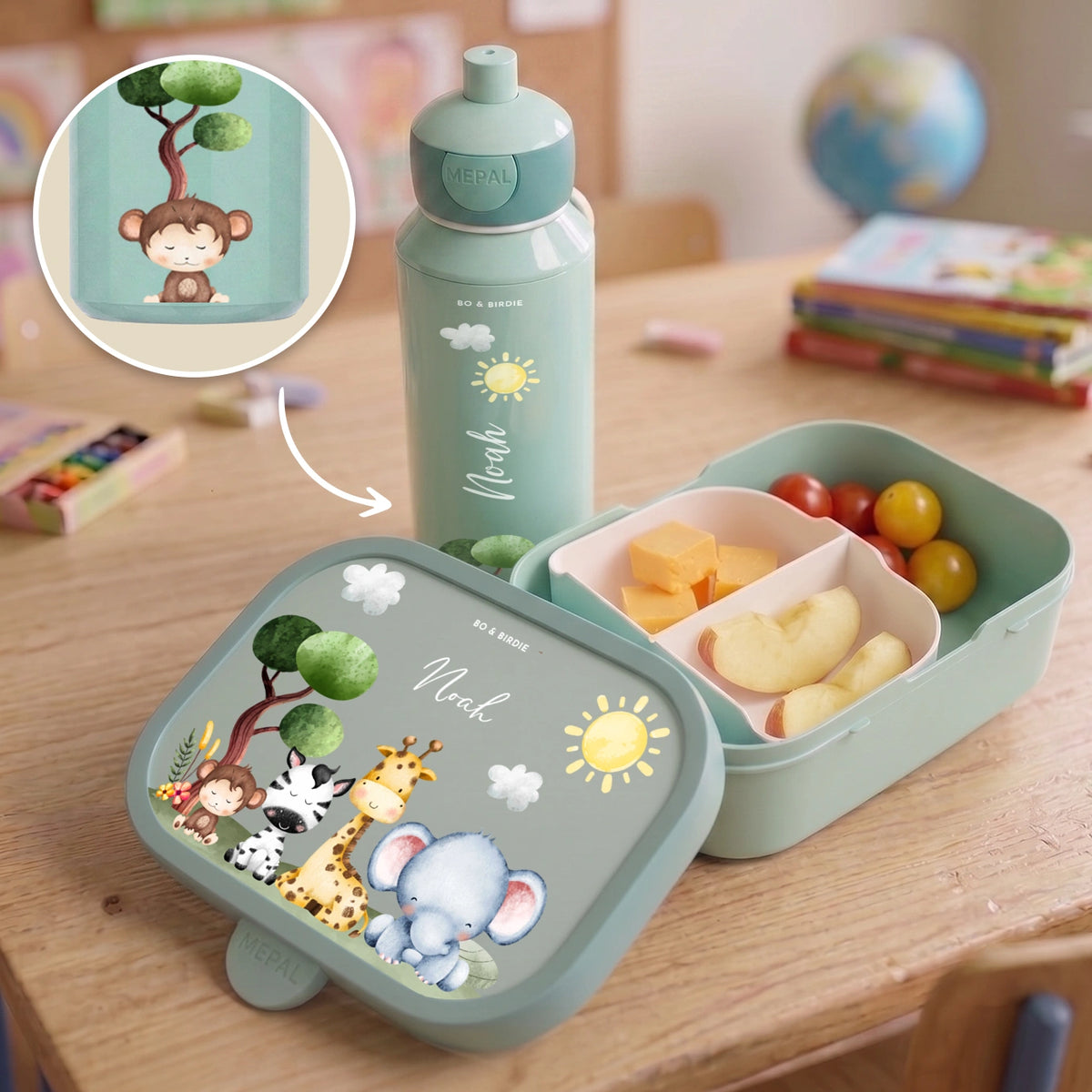 Personalisierte Mepal Brotdose & Trinkflasche "Mini Safari"