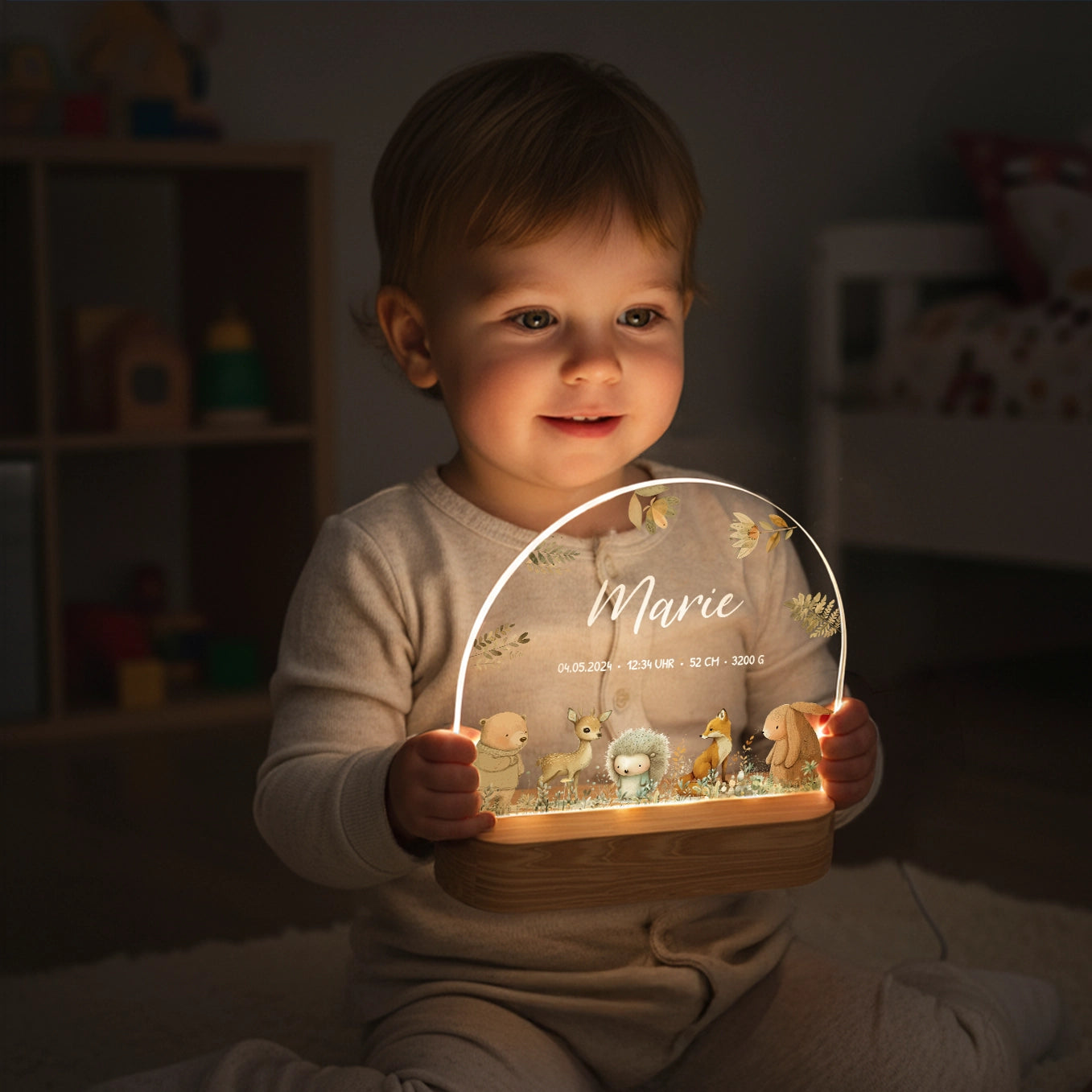 Personalisiertes Nachtlicht "Aquarell Tiere Wald"