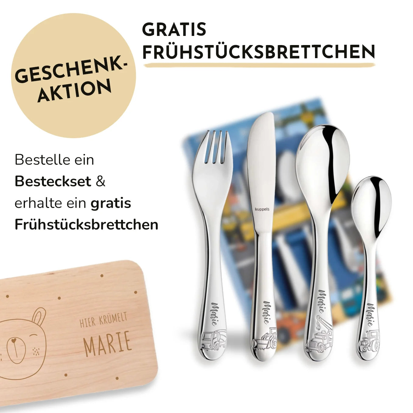 Personalisiertes Amefa Kinderbesteck „Baustelle“