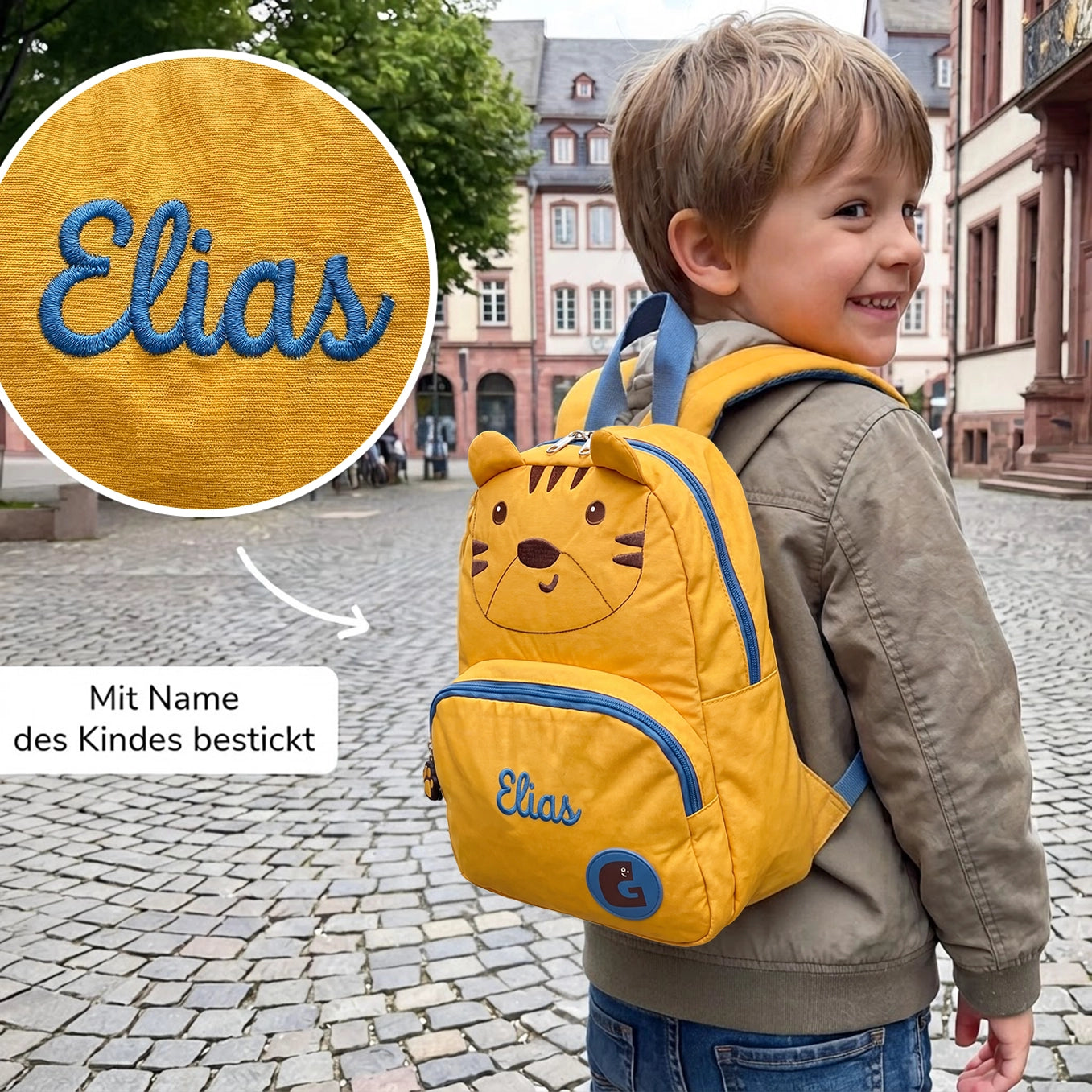 Personalisierter Kinder Rucksack "Tiger" mit Stick