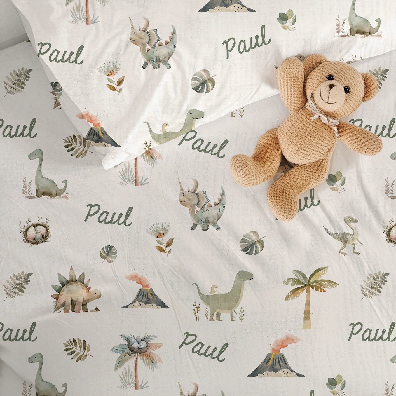 Dino Pattern Kids Bed Sheets Cotton / Muslin
