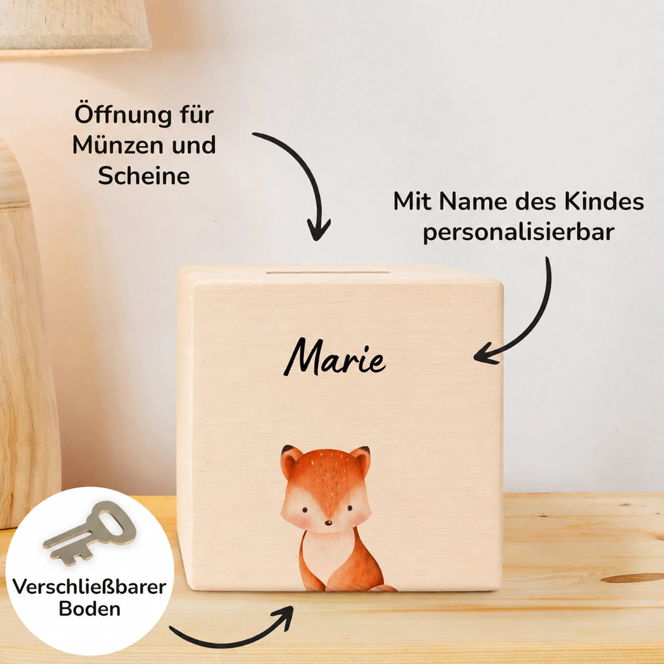 Personalisierte Holzspardose "Lieblingstier"