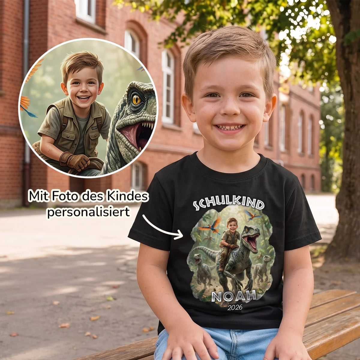 Personalisiertes T-Shirt "Schulkind Dino"