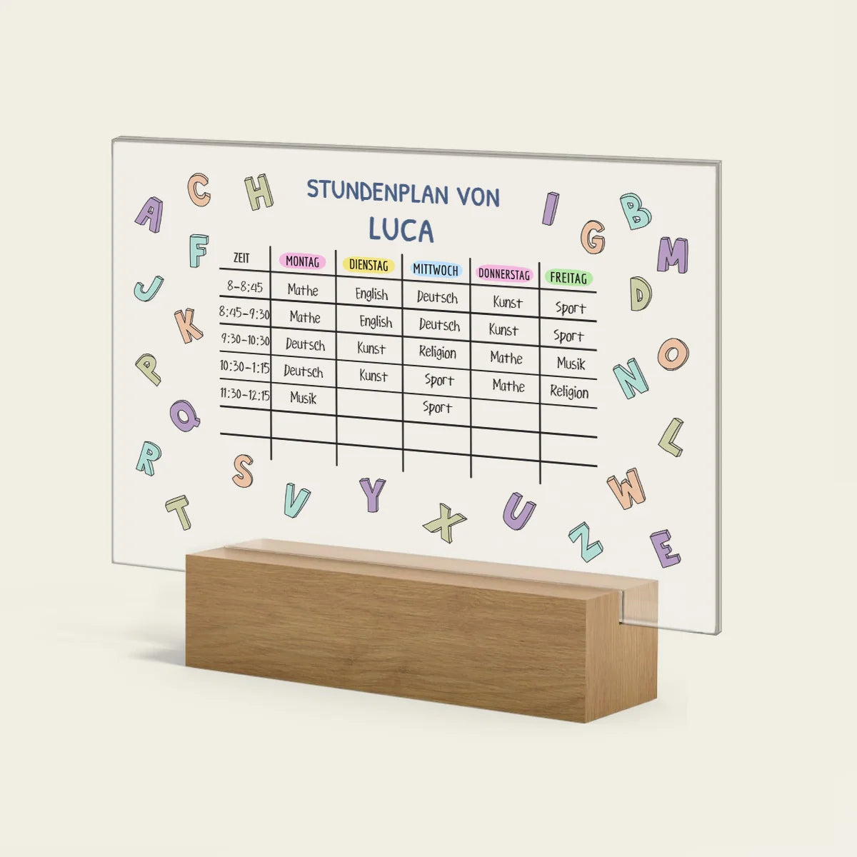Personalisiertes Acrylglas "Stundenplan"