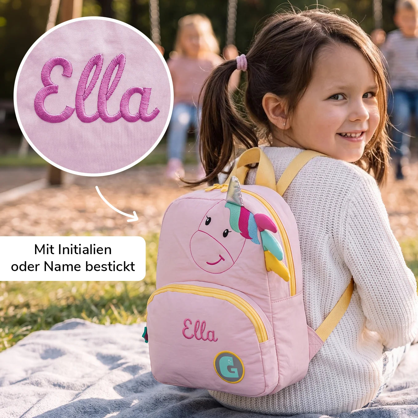 Personalisierter Kinder Rucksack mit Stick "Einhorn"
