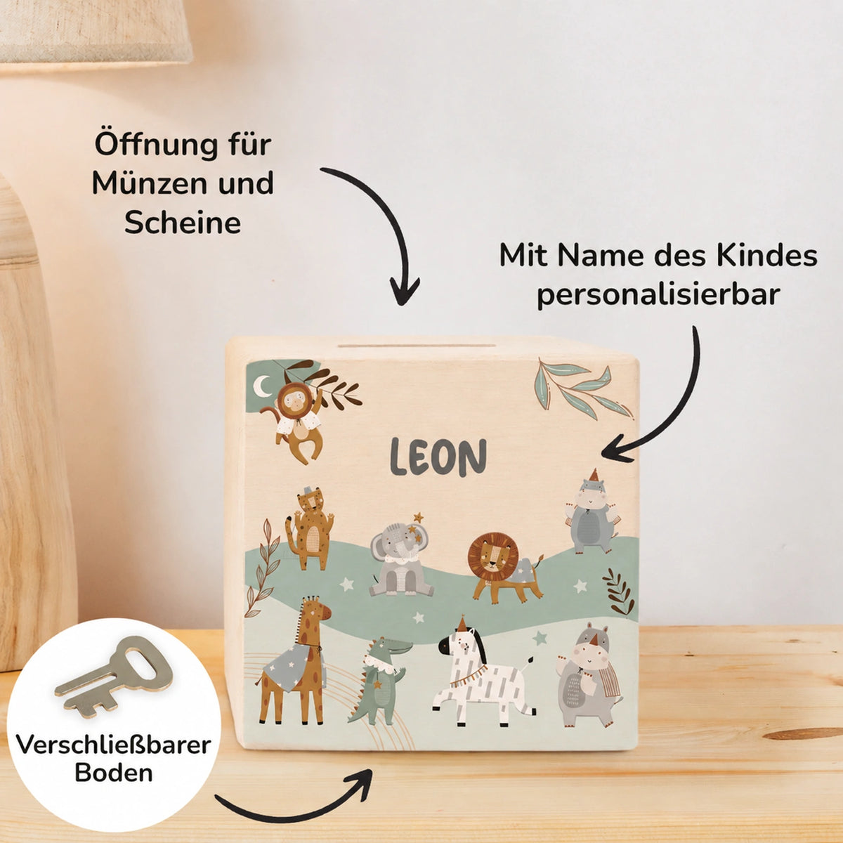 Personalisierte Holzspardose "Magie"