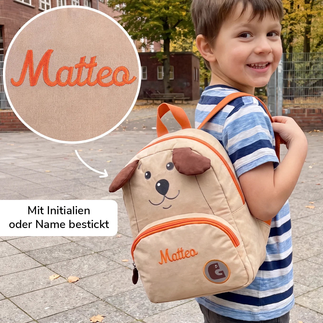 Personalisierter Kinder Rucksack mit Stick "Hund"