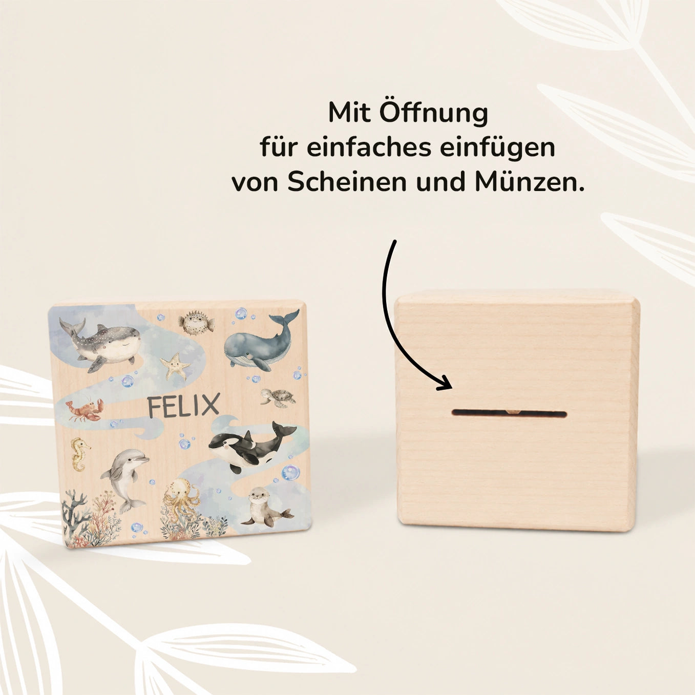 Personalisierte Holzspardose "Ozean”