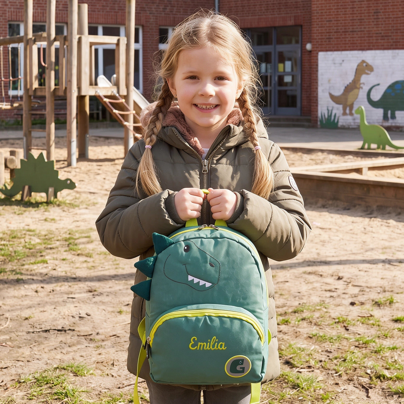 Personalisierter Kinder Rucksack "Dino" mit Stick
