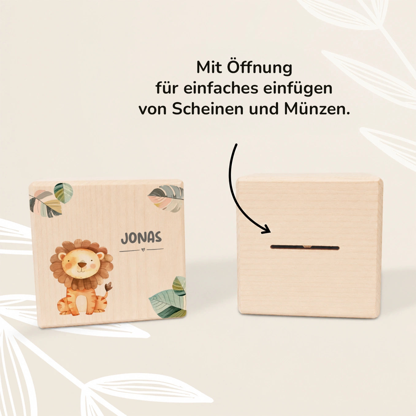 Personalisierte Holzspardose "Wunschtier"