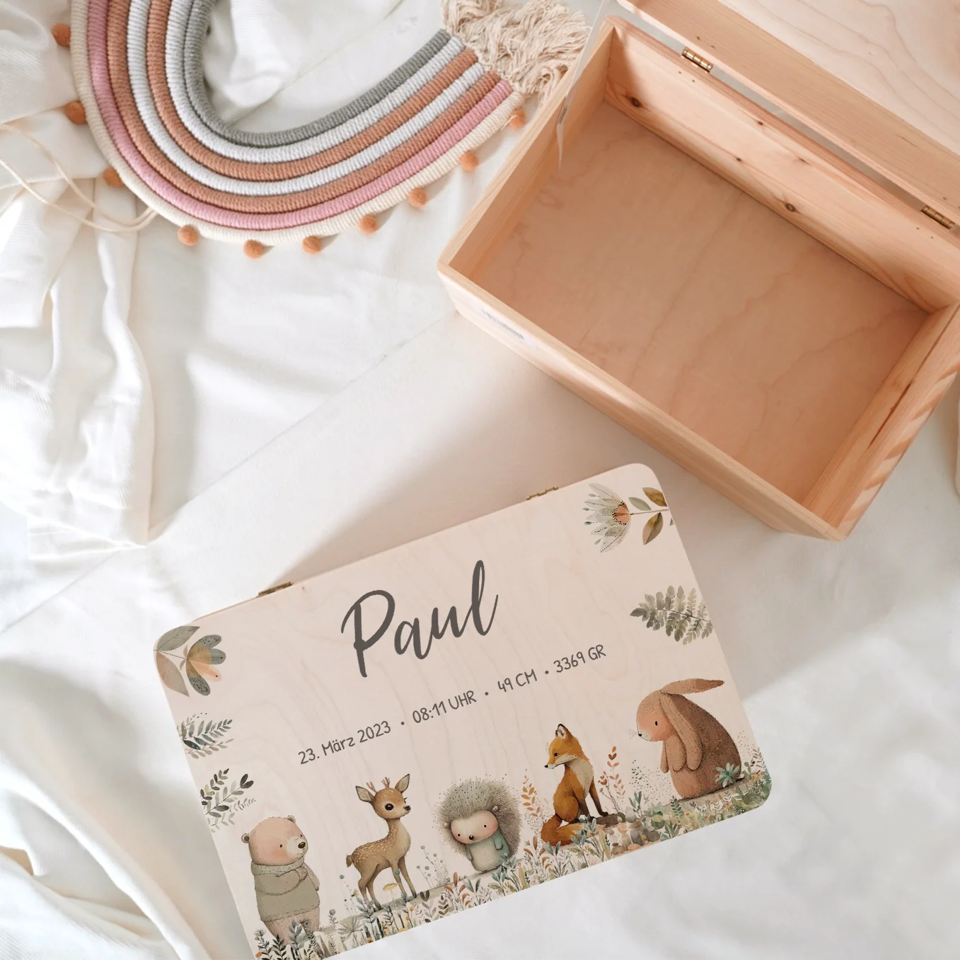 Personalisierte Erinnerungsbox "Aquarell Tiere Wald"