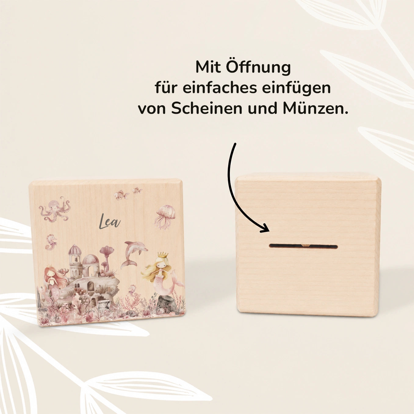 Personalisierte Holzspardose "Meerjungfrau"