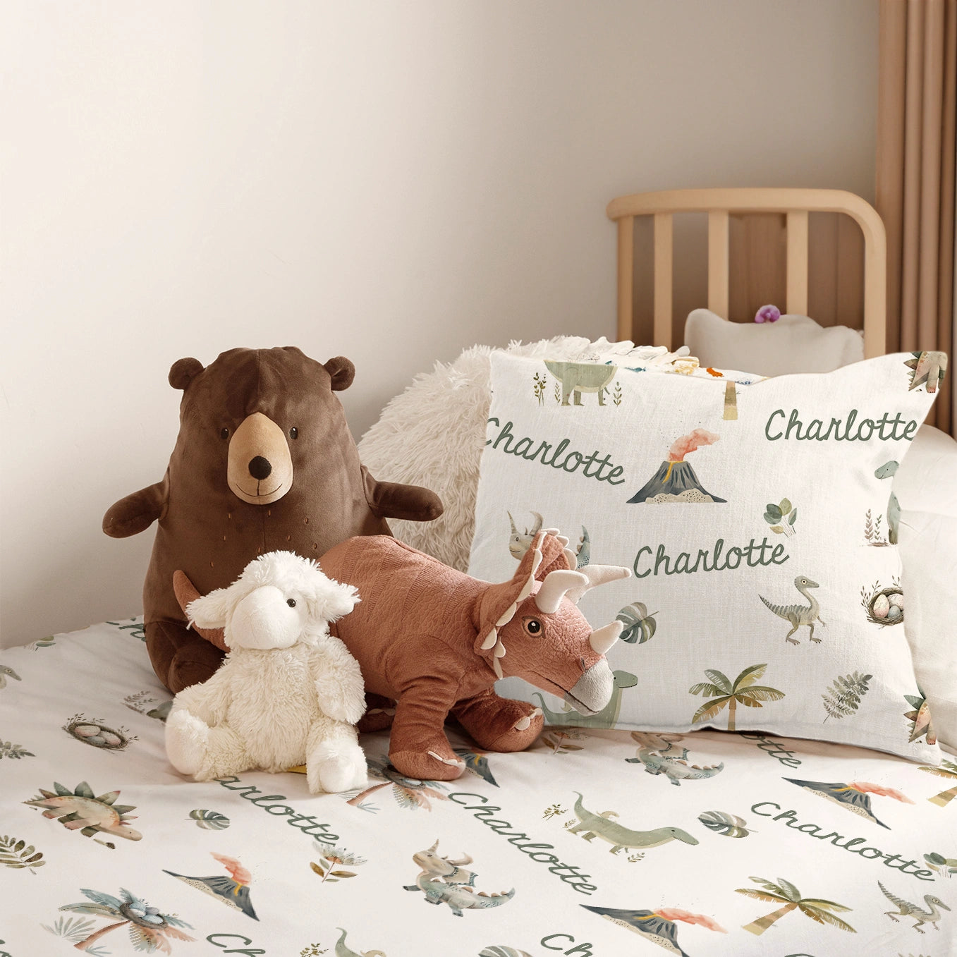Dino Pattern Kids Bed Sheets Cotton / Muslin