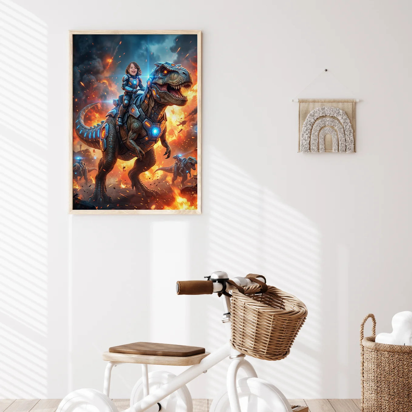 Personalisiertes Kinderposter "T‑Rex Reiter"