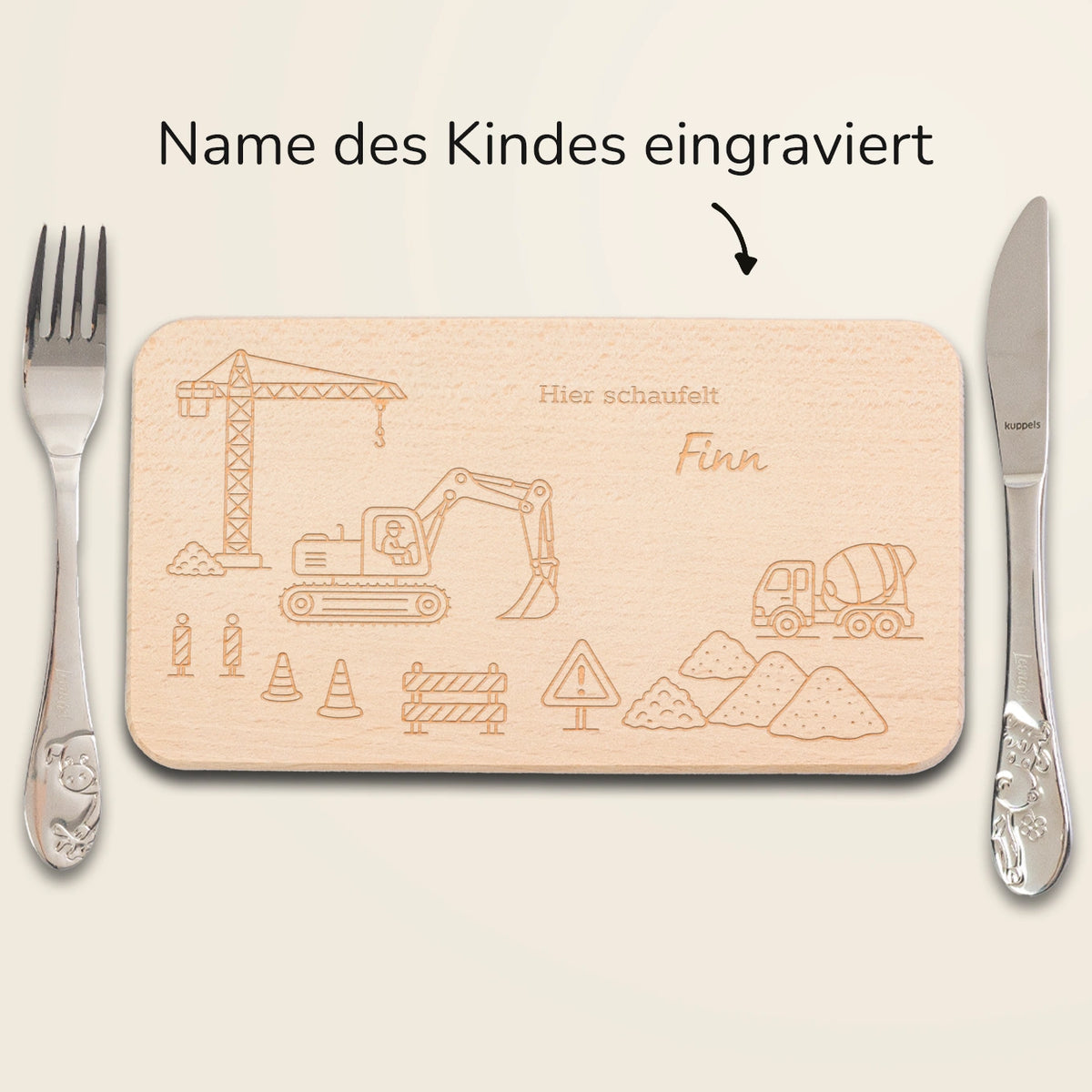 Personalisiertes Frühstücksbrettchen Gravur "Baustelle"