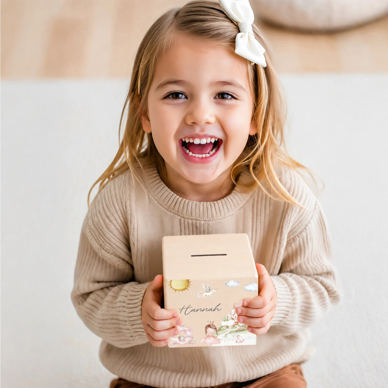 Personalisierte Holzspardose "Prinzessin"