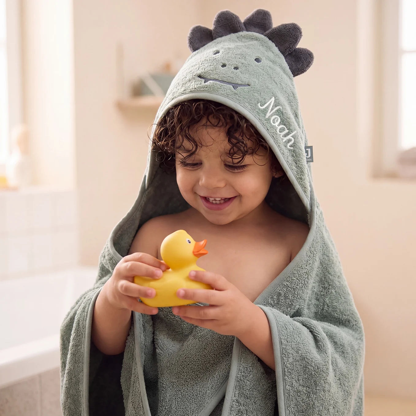Personalisiertes Kapuzenhandtuch "Dino" mit Stickerei