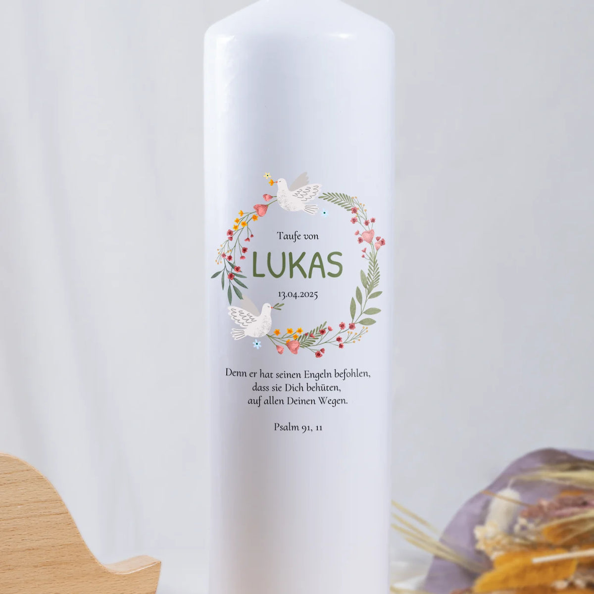 Personalisierte Taufkerze "Blumenkranz"