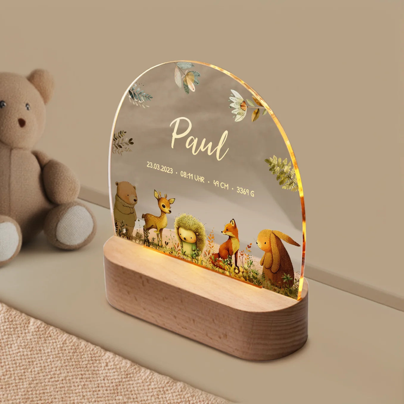 Personalisiertes Nachtlicht "Aquarell Tiere Wald"