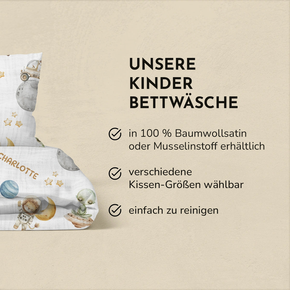 Personalisierte Kinder Bettwäsche "Weltall Safari"