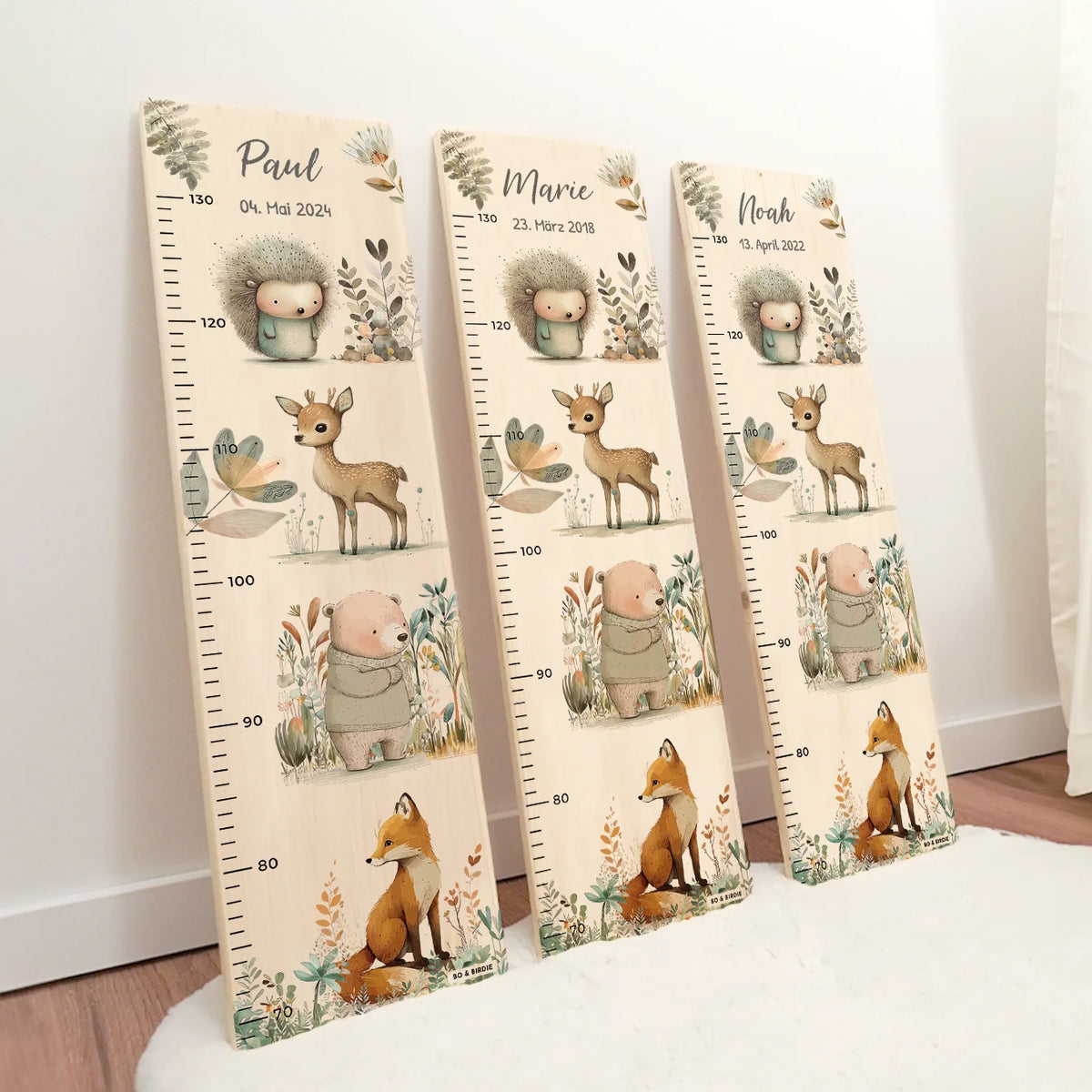 Personalisierte Messlatte "Aquarell Tiere im Wald"