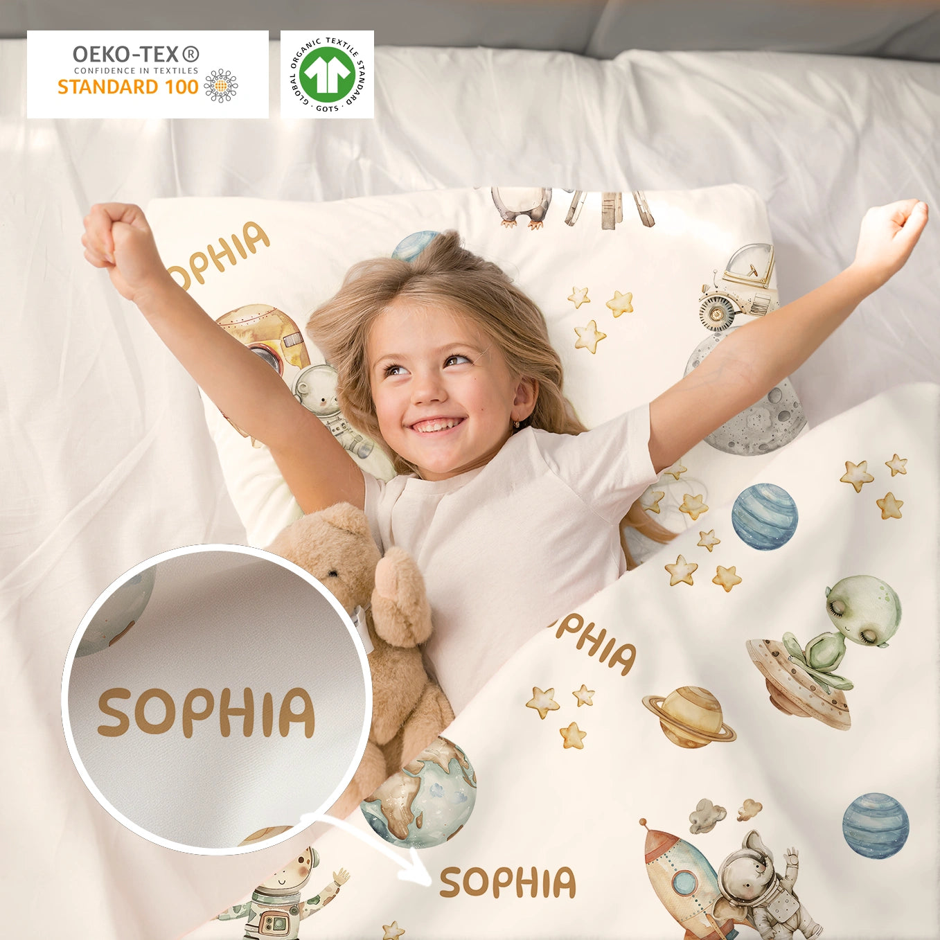 Personalisierte Kinder Bettwäsche "Weltall Safari"