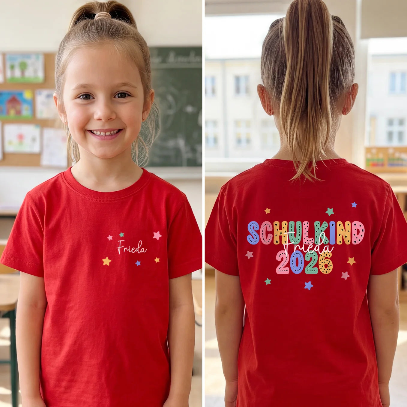 Personalisiertes T-Shirt "Schulkind Bunt"