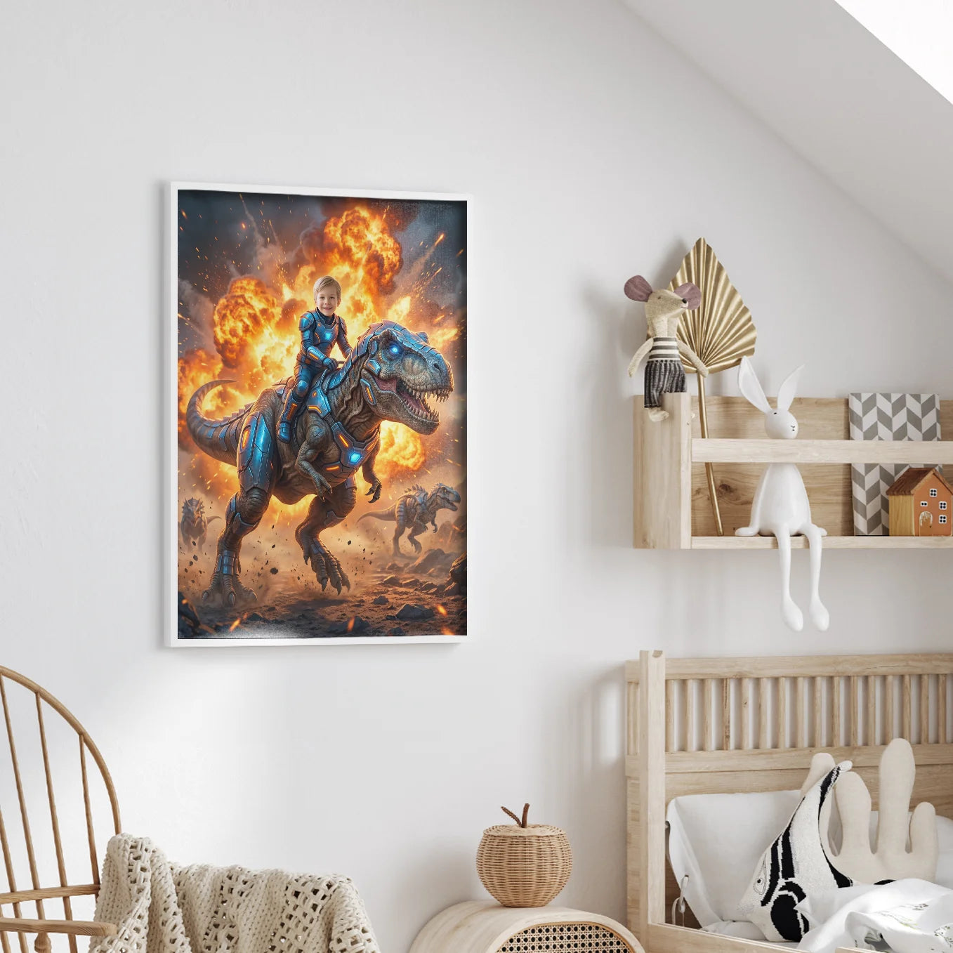 Personalisiertes Kinderposter "T‑Rex Reiter"