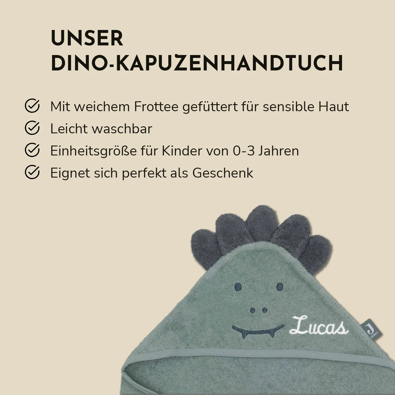 Personalisiertes Kapuzenhandtuch "Dino" mit Stickerei