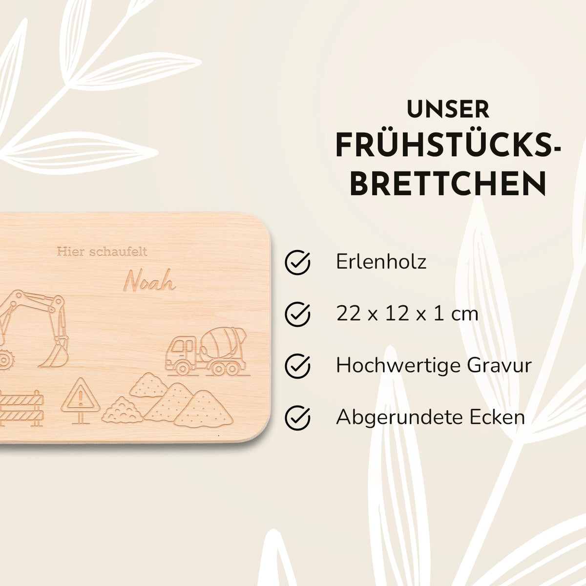 Personalisiertes Frühstücksbrettchen Gravur "Baustelle"