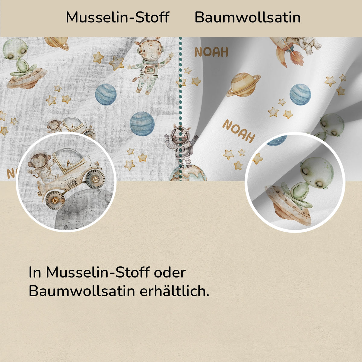 Personalisierte Kinder Bettwäsche "Weltall Safari"