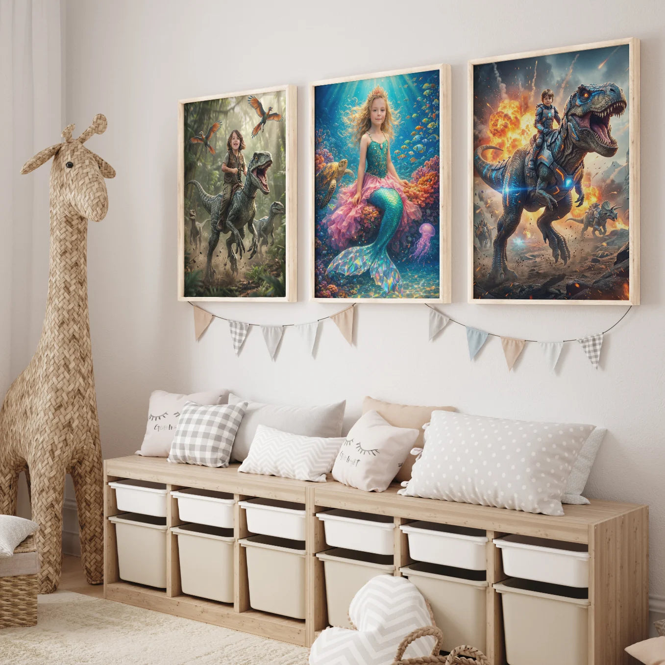 Personalisiertes Kinderposter "T‑Rex Reiter"