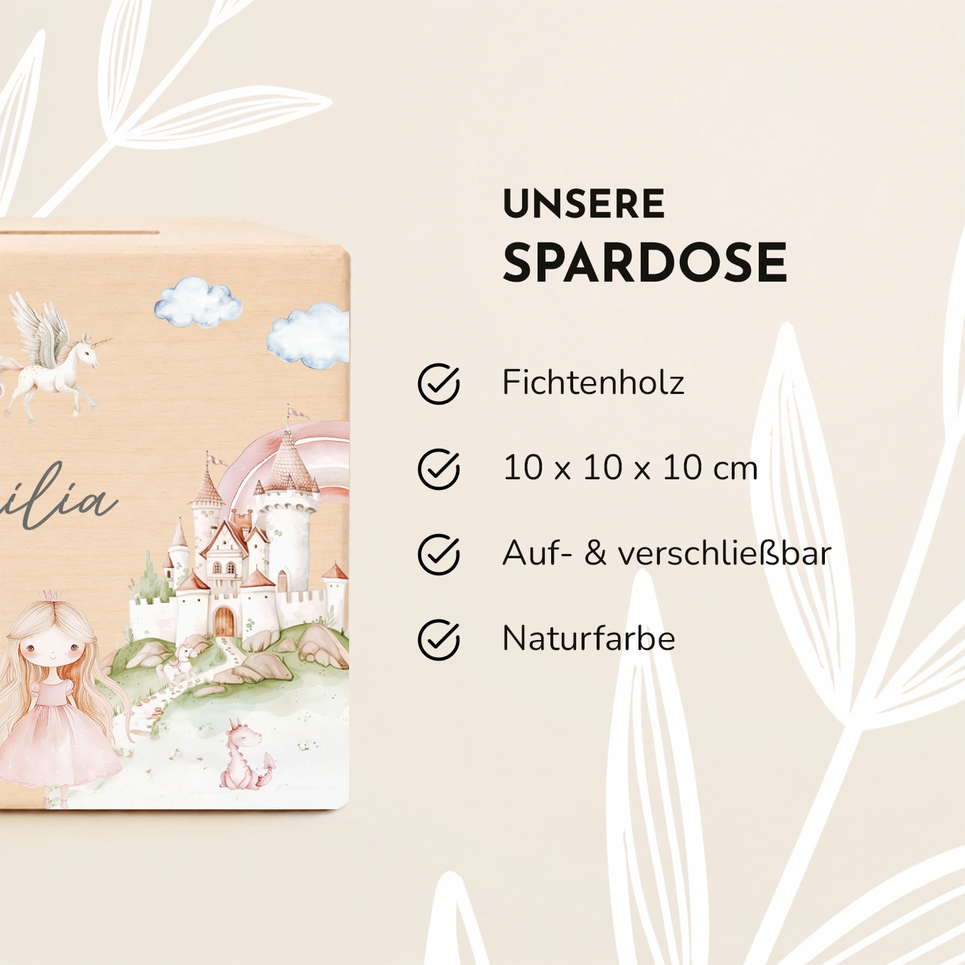 Personalisierte Holzspardose "Prinzessin"