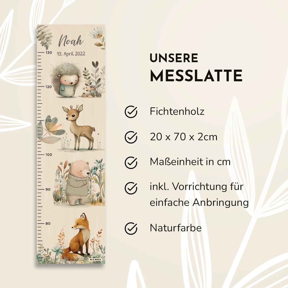 Personalisierte Messlatte "Aquarell Tiere im Wald"