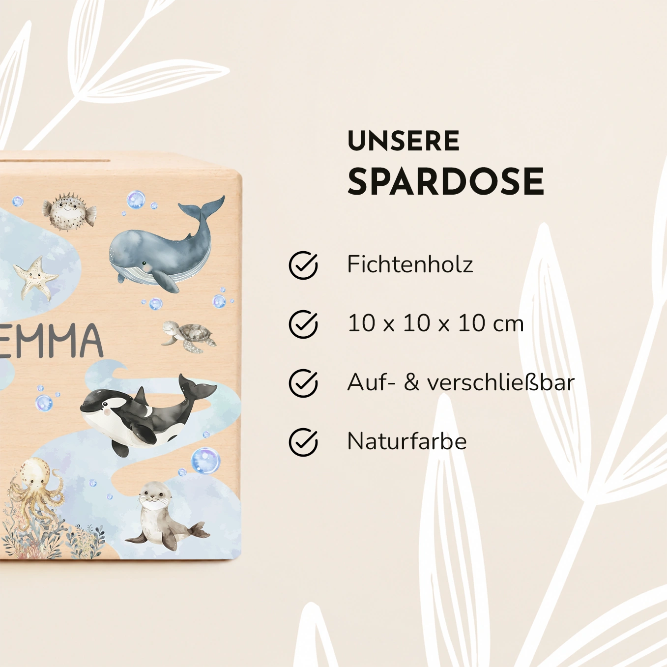 Personalisierte Holzspardose "Ozean”