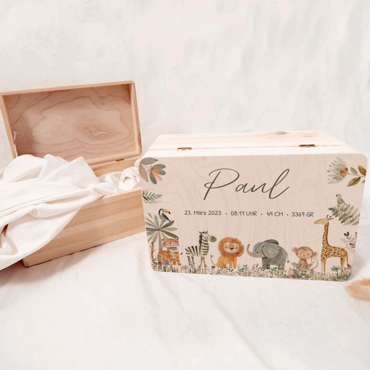 Personalisierte Erinnerungsbox "Safari Tiere"