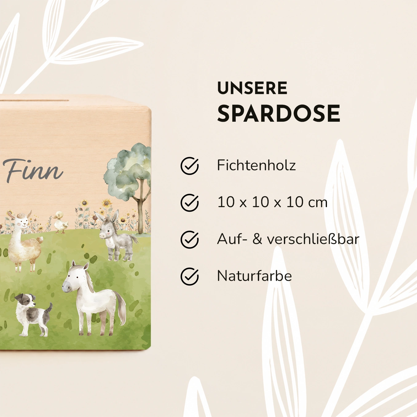 Personalisierte Holzspardose "Bauernhof”