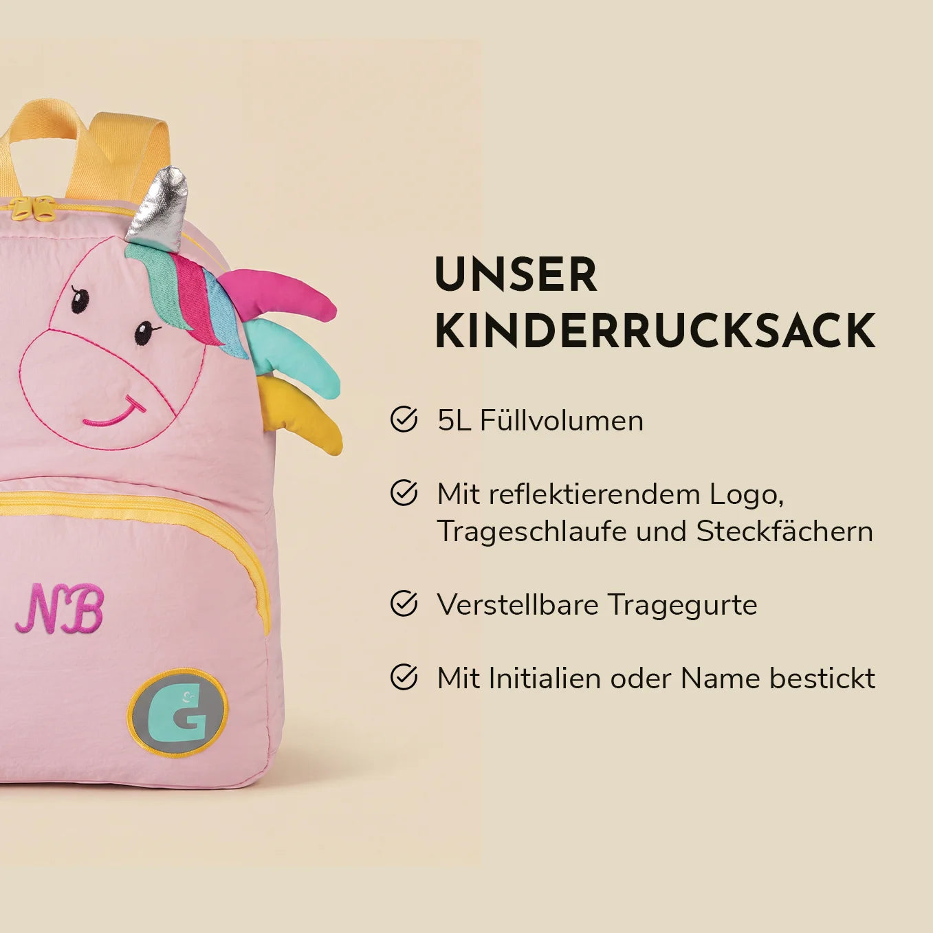 Personalisierter Kinder Rucksack mit Stick "Einhorn"