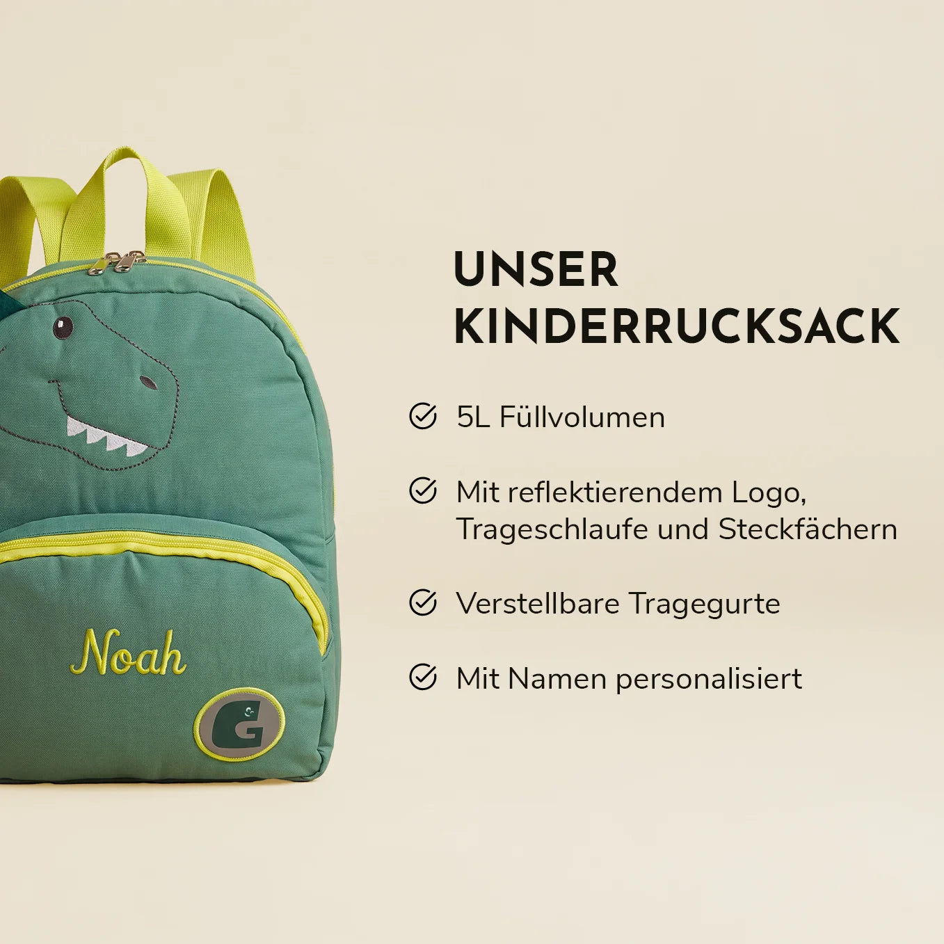 Personalisierter Kinder Rucksack "Dino" mit Stick