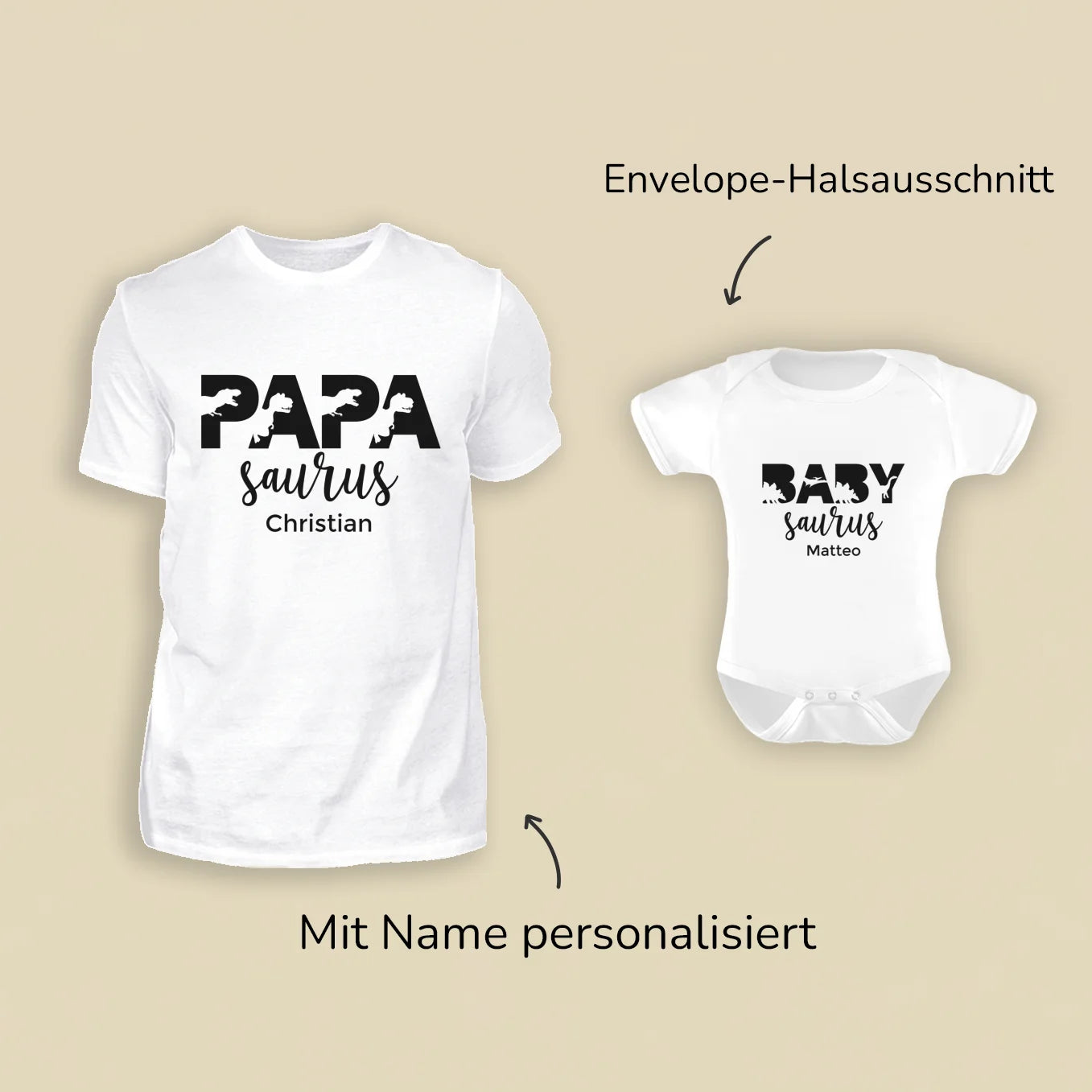 Personalisierter Partnerlook “Papa- und Baby Saurus”