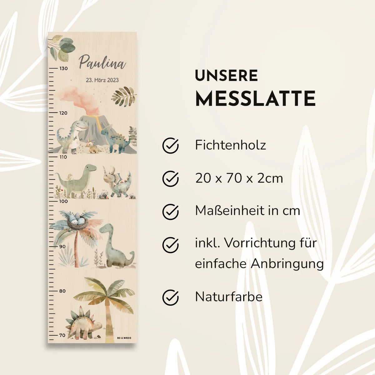 Personalisierte Messlatte "Boho Dinosaurier"