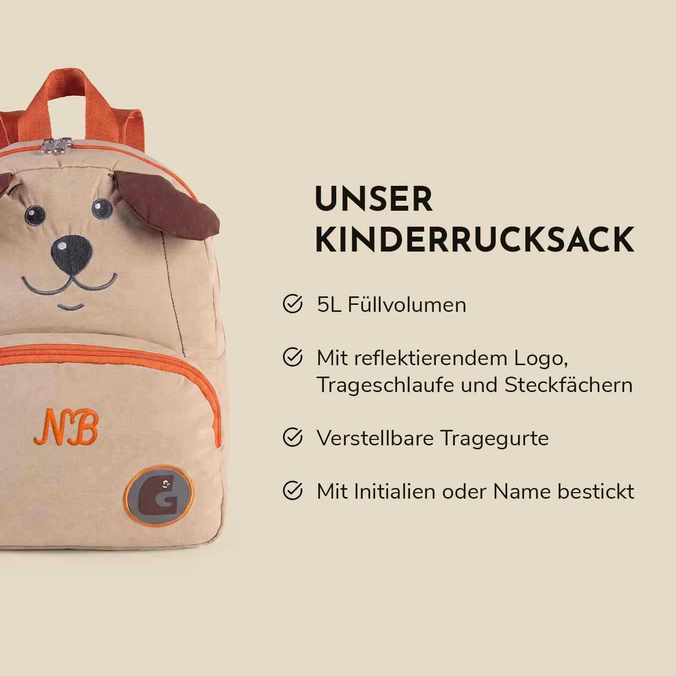 Personalisierter Kinder Rucksack mit Stick "Hund"